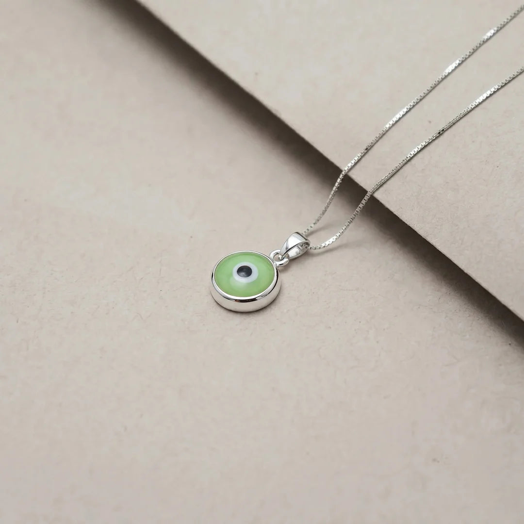 925 Silver Yellow Nazar Protection Chain Pendant - 925 sterling silver pendant by Tassya Silver