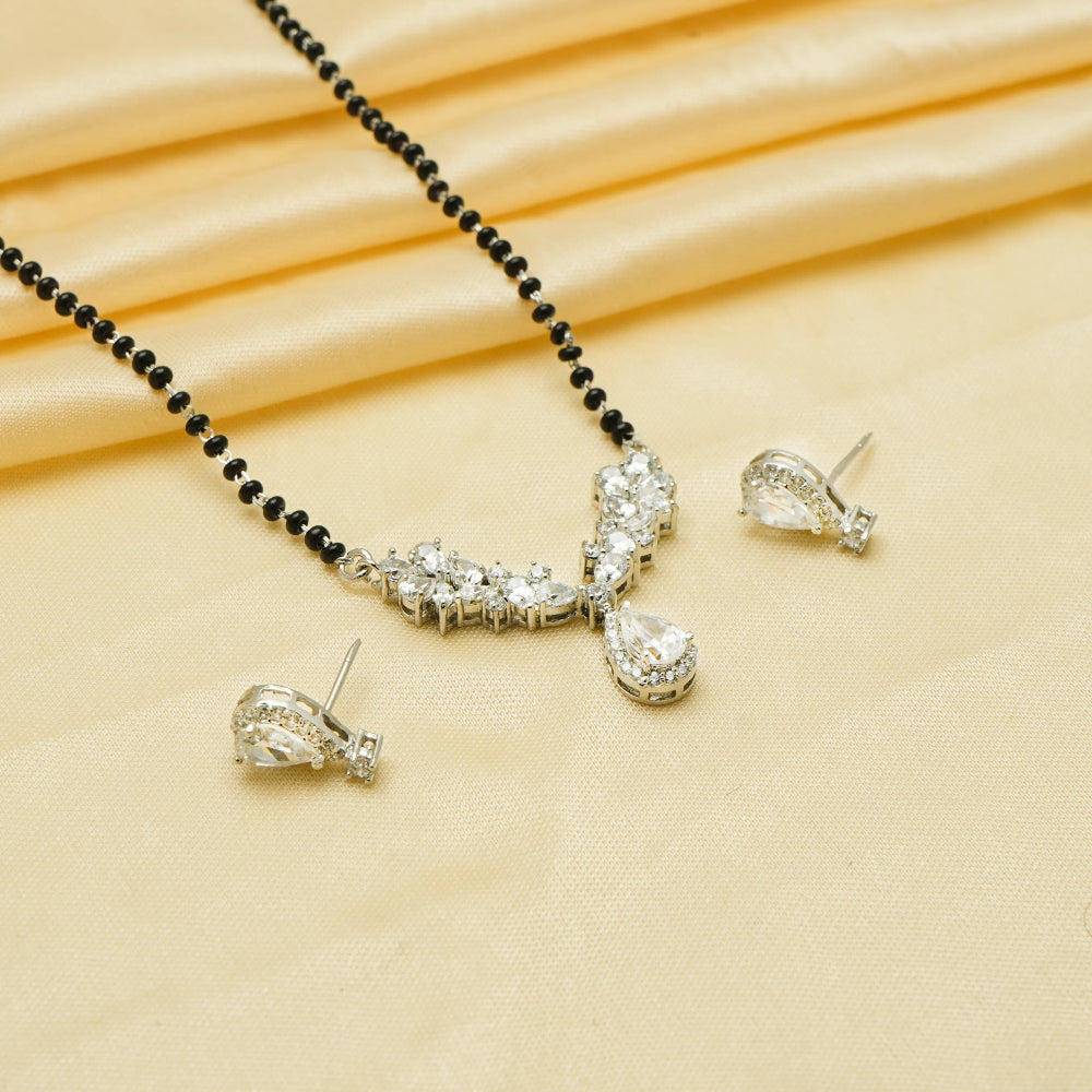 925 Silver V Teardrop Mangalsutra Set - 925 sterling silver mangalsutra by Tassya Silver