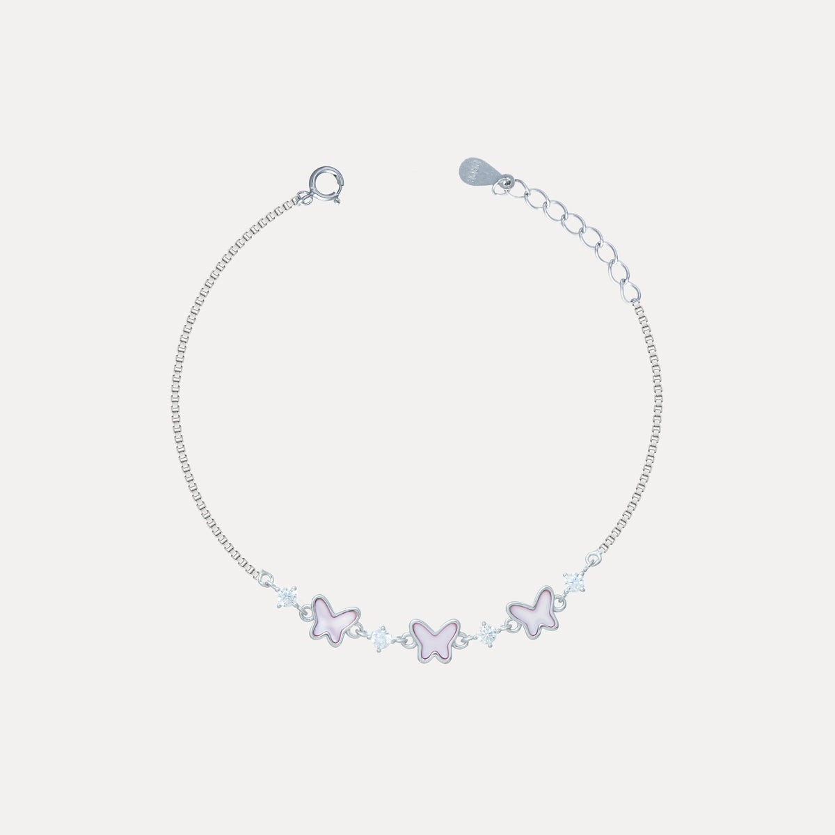 925 Silver Lavender Butterfly Charm Bracelet - 925 sterling silver bracelet by Tassya Silver