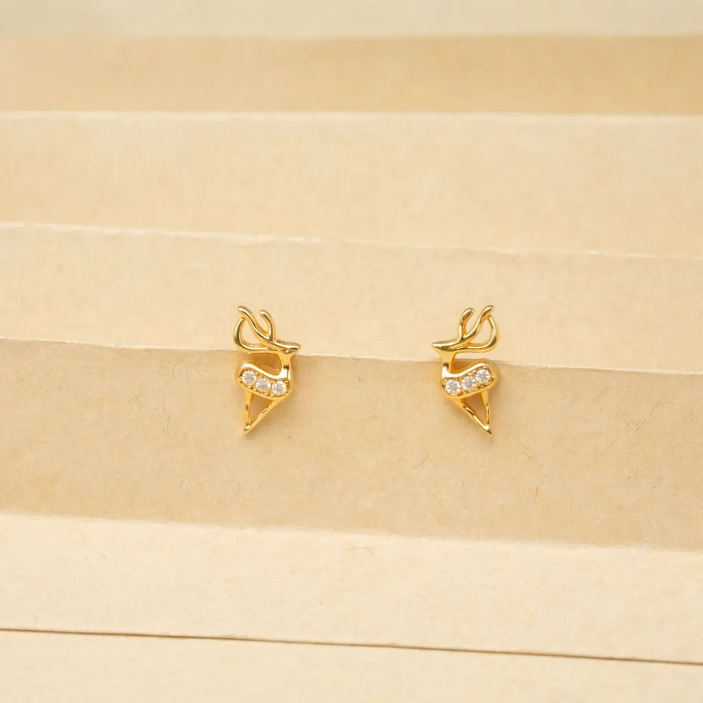 925 Silver Golden Stag Studs - 925 sterling silver earrings by Tassya Silver