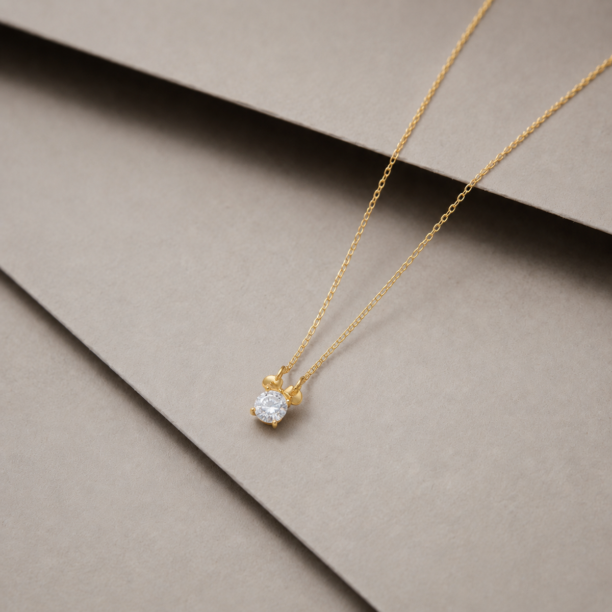 925 Silver Gold Accent Solitaire Chain Pendant - 925 sterling silver pendant by Tassya Silver