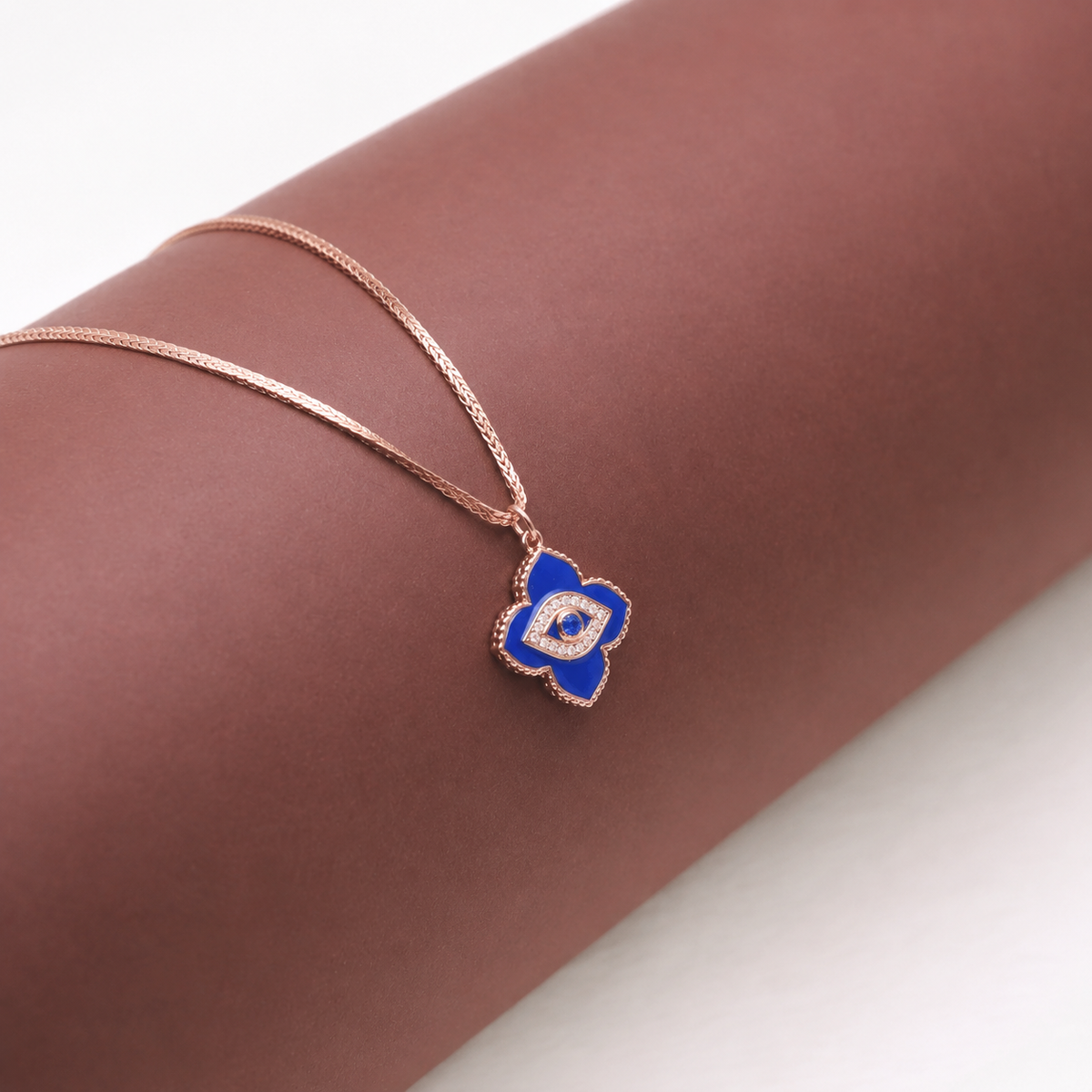 925 Silver Rosegold Azure Evil Eye Chain Pendant - 925 sterling silver pendant by Tassya Silver