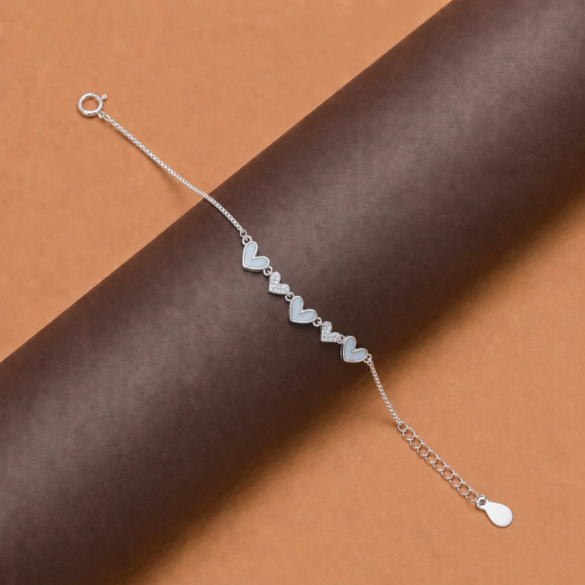 925 Silver Zigzag Heart Link Bracelet