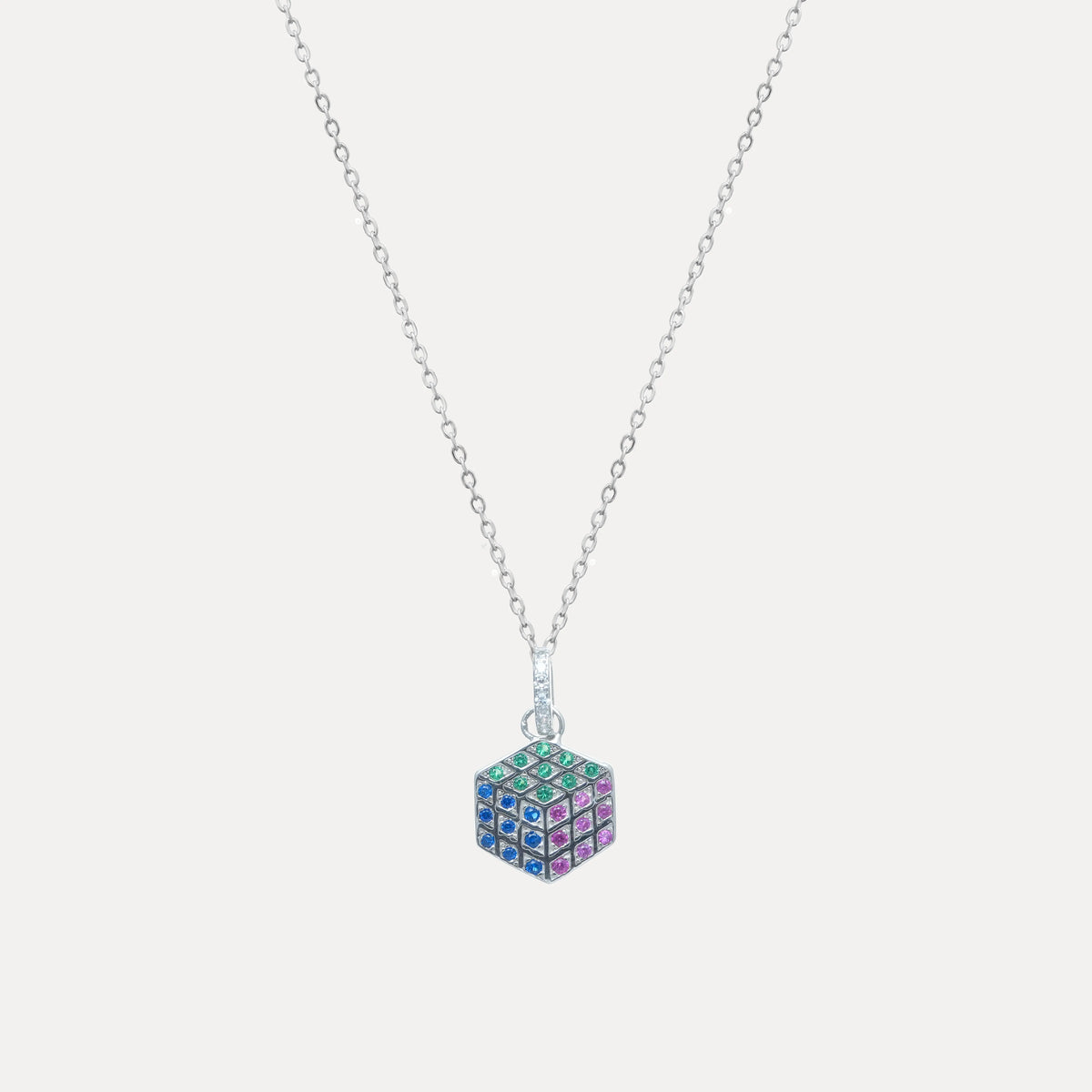 925 Silver Prism Cube Chain Pendant - 925 sterling silver pendant by Tassya Silver