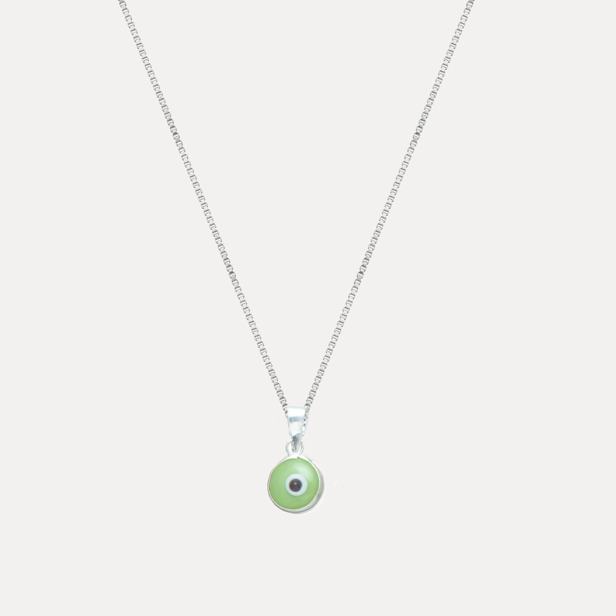925 Silver Lucky Green Evil Eye Chain Pendant - 925 sterling silver pendant by Tassya Silver