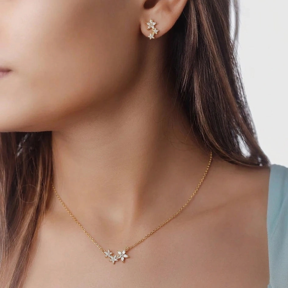 925 Silver Golden Blossom Radiance Earring Set - 925 sterling silver earrings by Tassya Silver