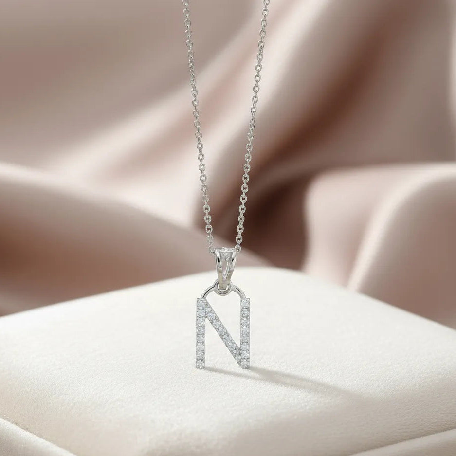 925 Silver"N" Initial Chain Pendant - 925 sterling silver pendant by Tassya Silver