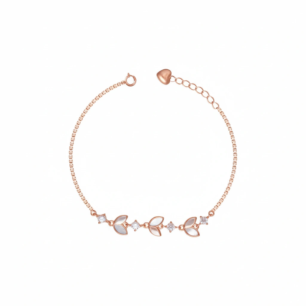 925 Silver Rose Gold Nature Bloom Crystal Bracelet - 925 sterling silver bracelet by Tassya Silver