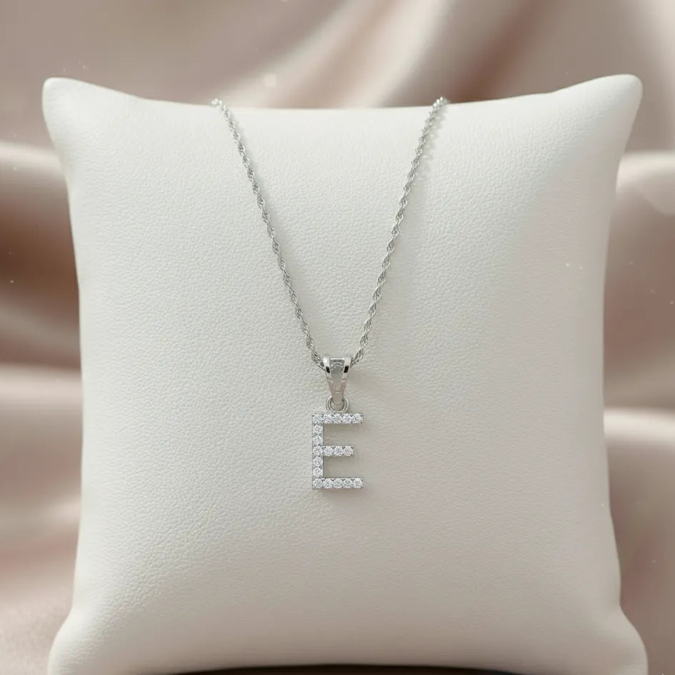 925 Silver "E" Initial Chain Pendant - 925 sterling silver pendant by Tassya Silver