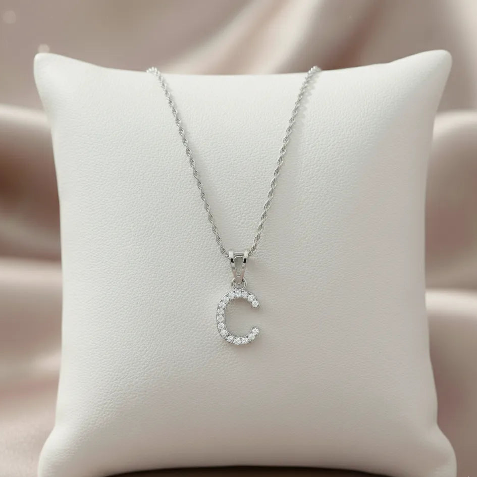 925 Silver "C" Initial Chain Pendant - 925 sterling silver pendant by Tassya Silver