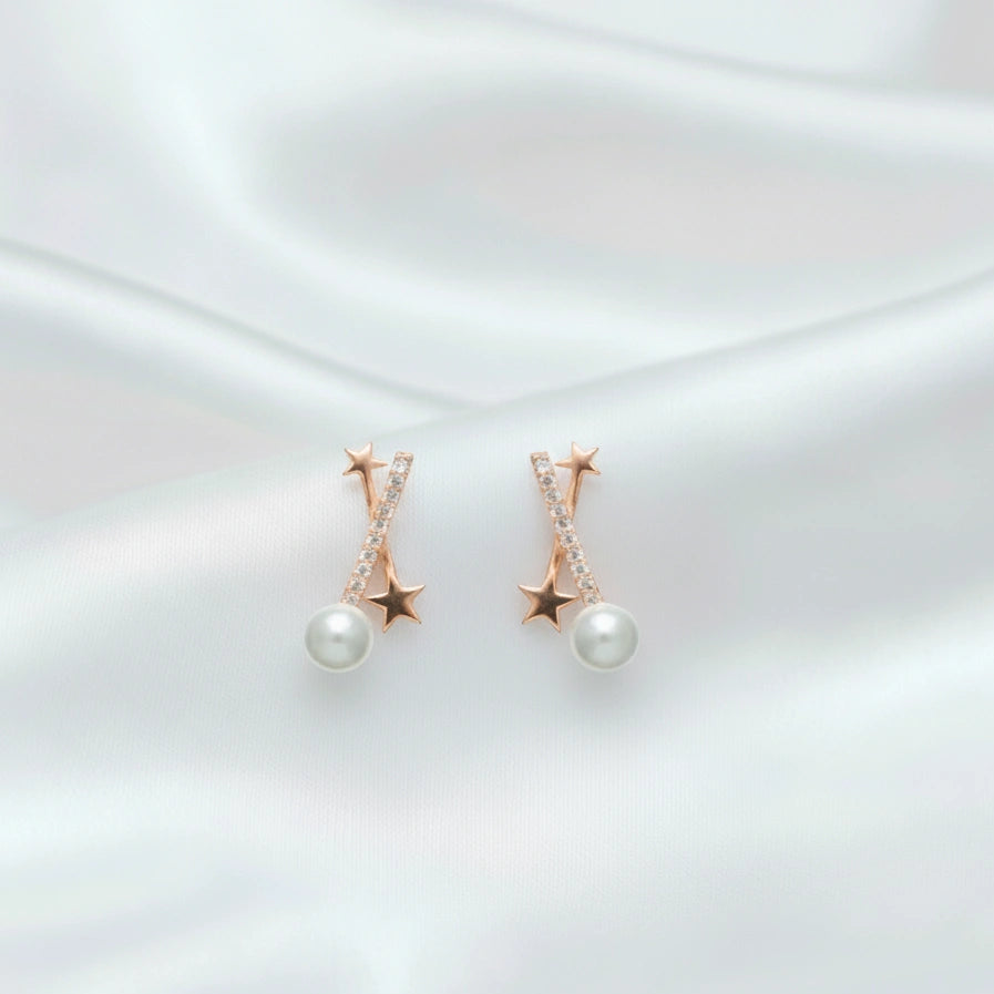 925 Silver Rose Gold Shooting Star Pearl Studs - 925 sterling silver earrings by Tassya Silver