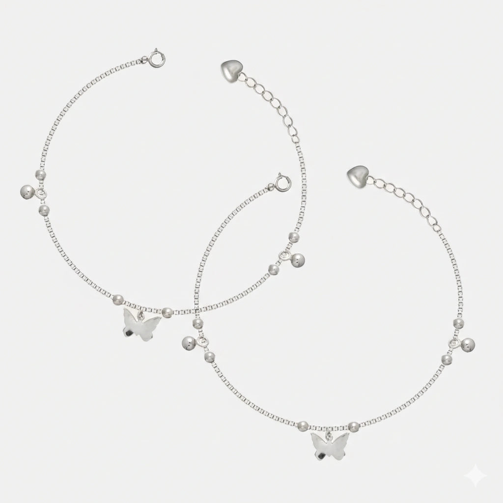 925 Silver Butterfly Charm Anklet - 925 sterling silver anklet by Tassya Silver