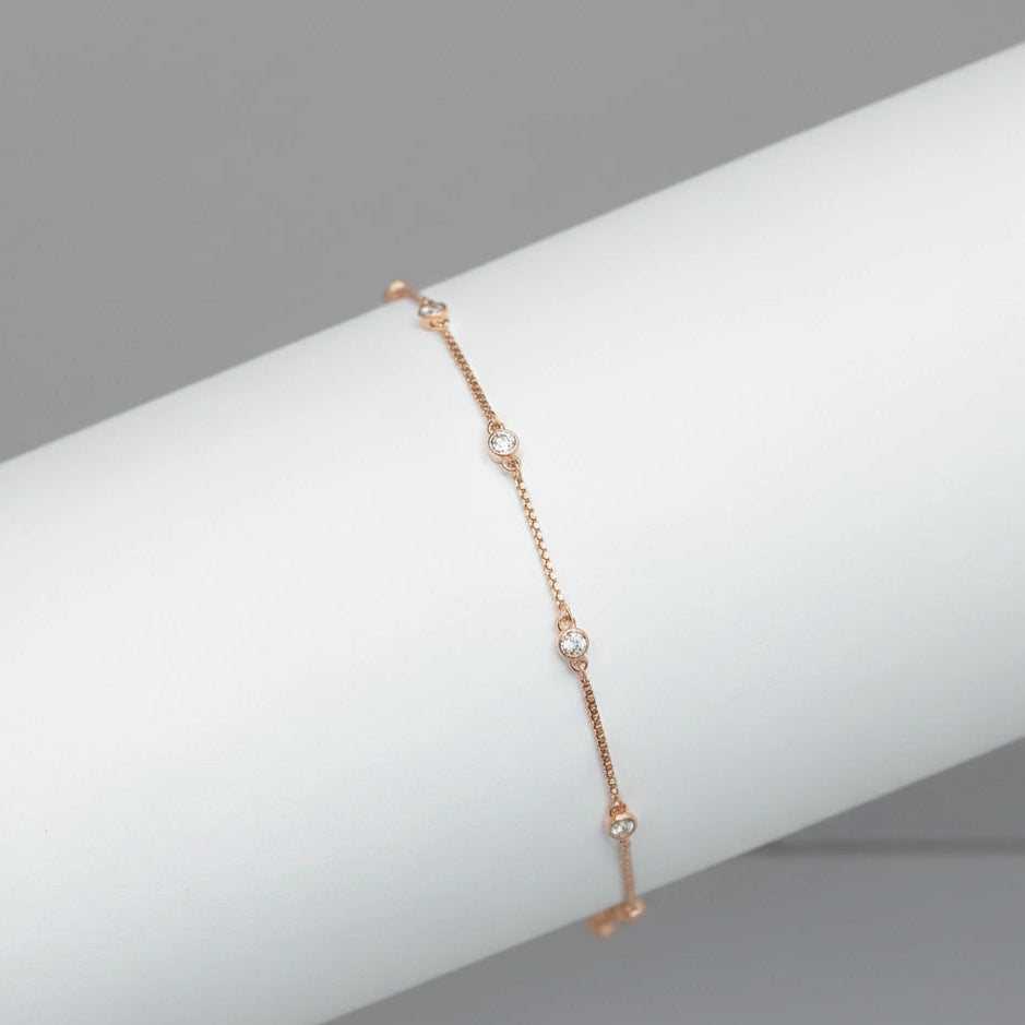 925 Silver Rose Gold Spark Circle Bracelet - 925 sterling silver bracelet by Tassya Silver