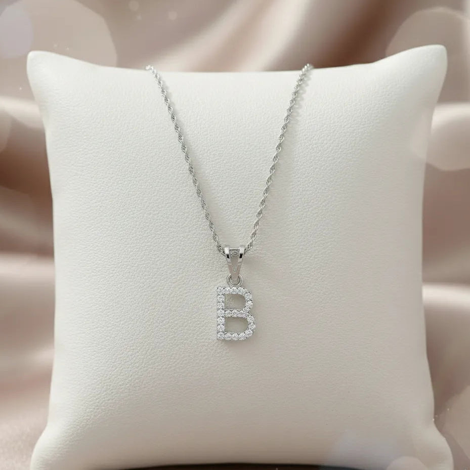 925 Silver "B" Initial Chain Pendant - 925 sterling silver pendant by Tassya Silver