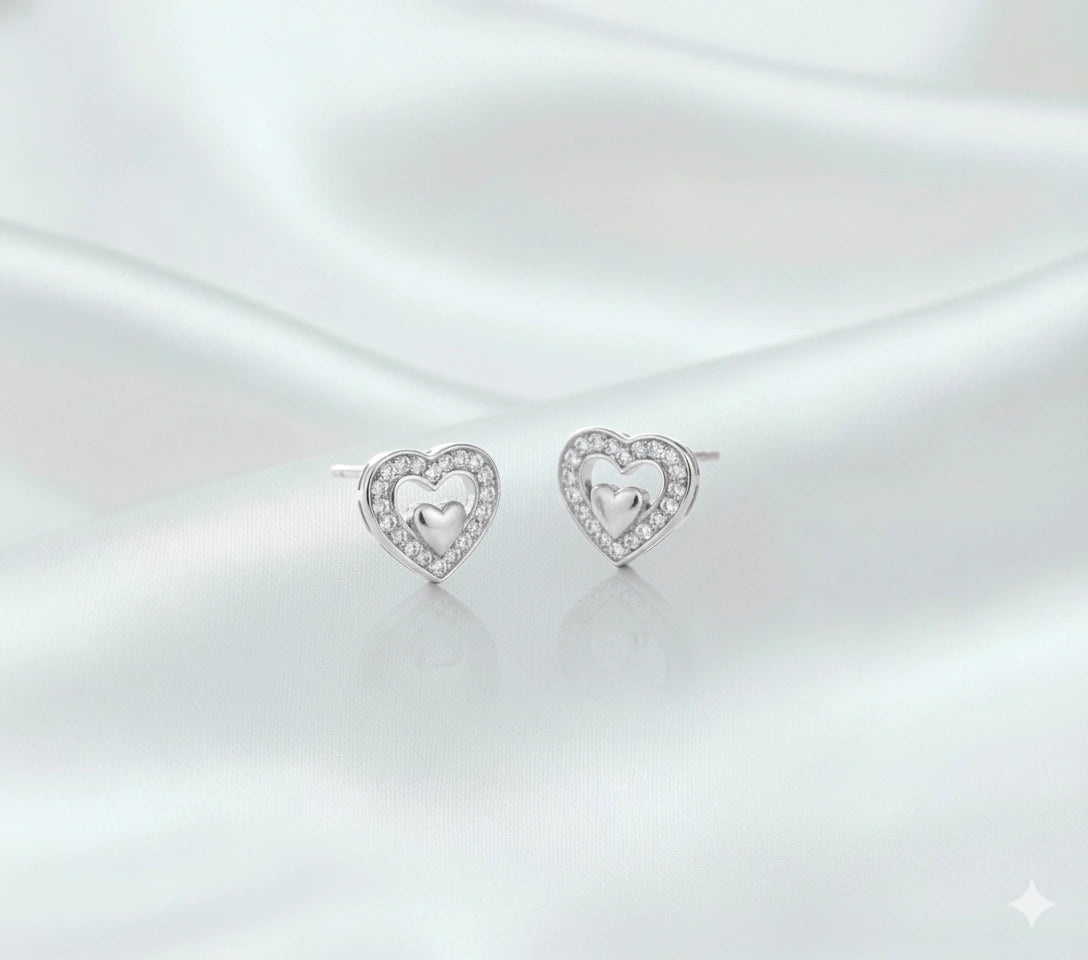 925 Silver Crystal Heartbeat Studs - 925 sterling silver earrings by Tassya Silver