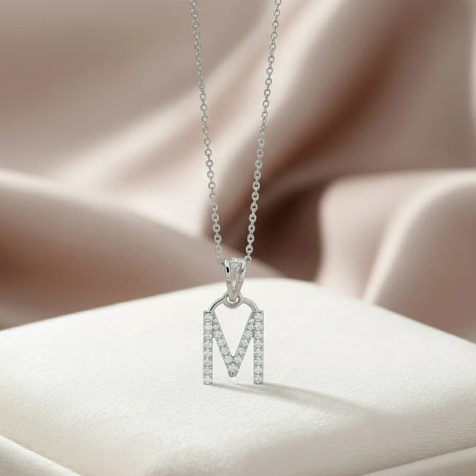 925 Silver "M" Initial Chain Pendant - 925 sterling silver pendant by Tassya Silver