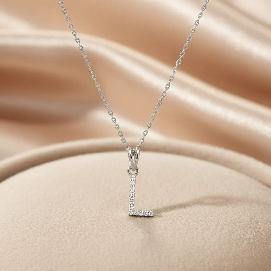 925 Silver "L" Initial Chain Pendant - 925 sterling silver pendant by Tassya Silver