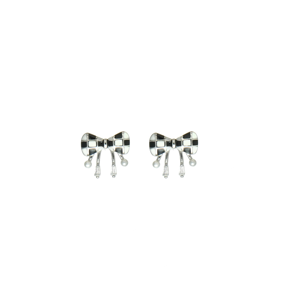 925 Silver Checkered Bow Dangles - 925 sterling silver earrings by Tassya Silver