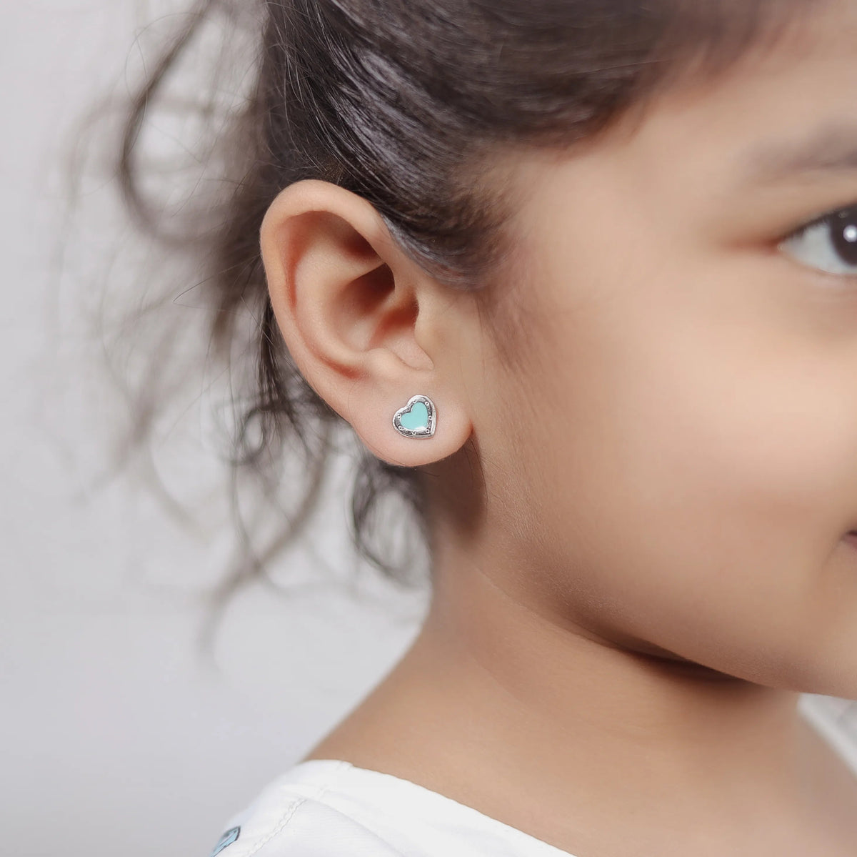 925 Silver Aqua Heart Baby Studs - 925 sterling silver earrings by Tassya Silver