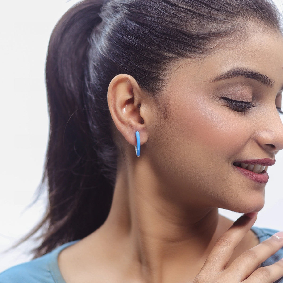 925 Silver Blue Crush Heart Hoop Earrings - 925 sterling silver earrings by Tassya Silver