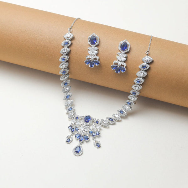 925 Silver Blue Diamond Necklace Set