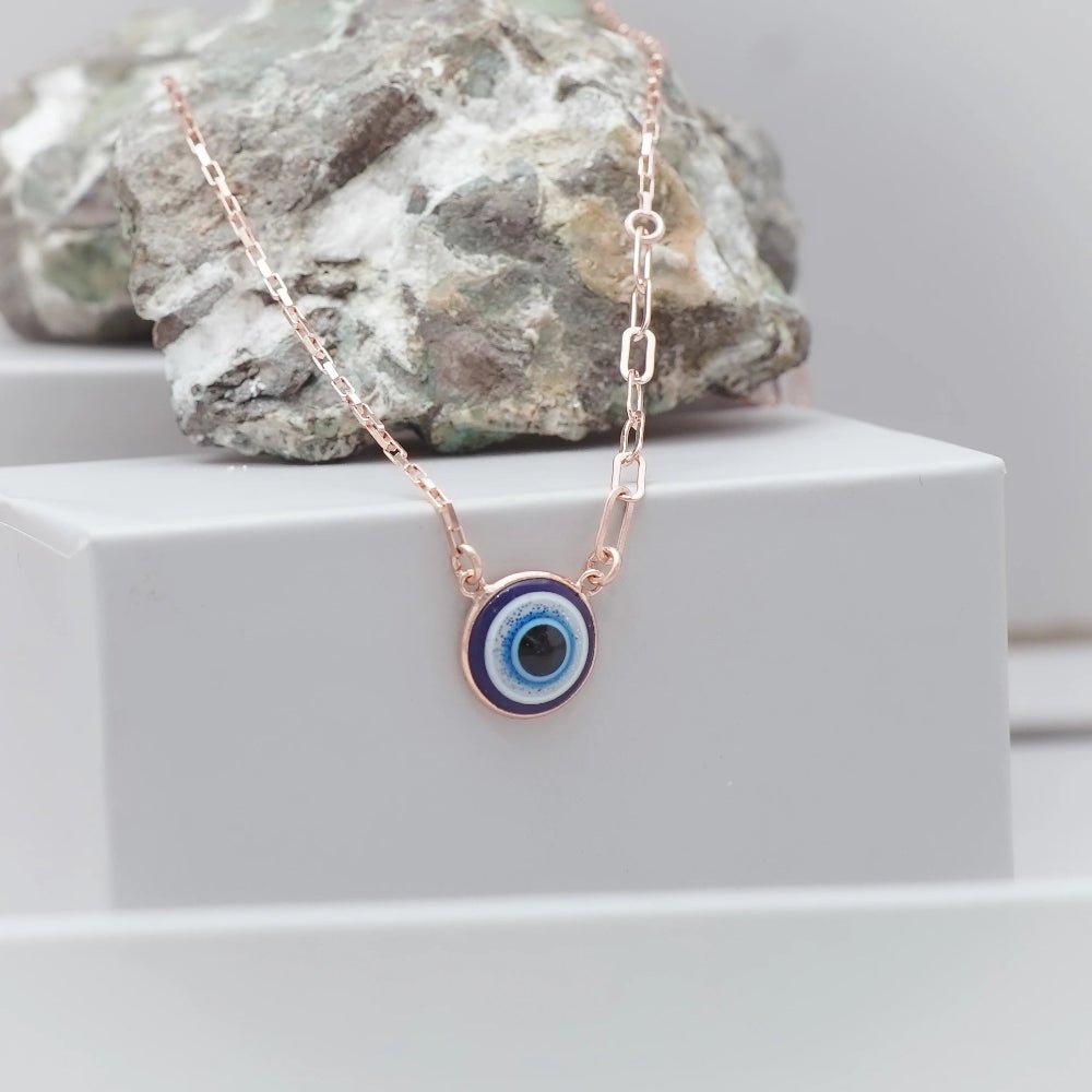 925 Silver Blue Evil Eye Chain Pendant - 925 sterling silver pendant by Tassya Silver