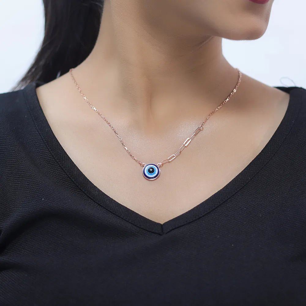 925 Silver Blue Evil Eye Chain Pendant - 925 sterling silver pendant by Tassya Silver