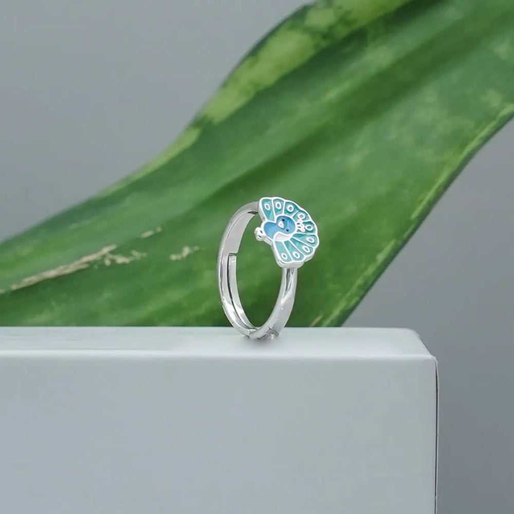 925 Silver Blue Peacock Charm Ring - 925 sterling silver ring by Tassya Silver