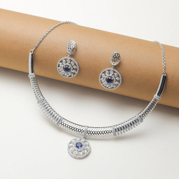 925 Silver Blue Sapphire Necklace Set