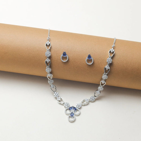 925 Silver Blue Stone Necklace Set