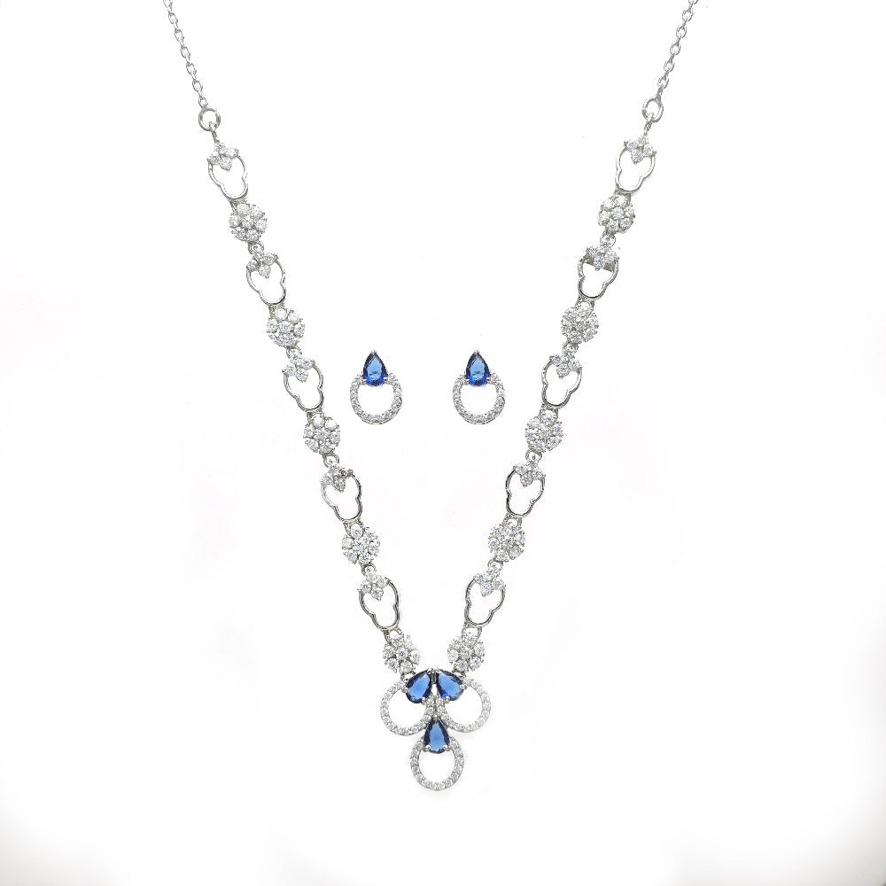 925 Silver Blue Stone Necklace Set - 925 sterling silver necklace by Tassya Silver