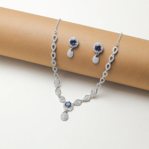 925 Silver Blue Teardrop Necklace Set