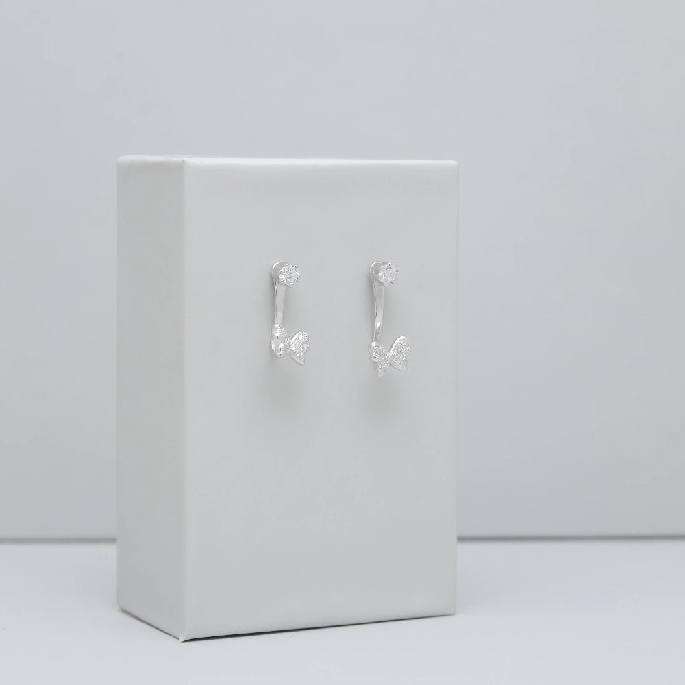 925 Silver Bow Sparkle Earrings - 925 sterling silver earrings by Tassya Silver