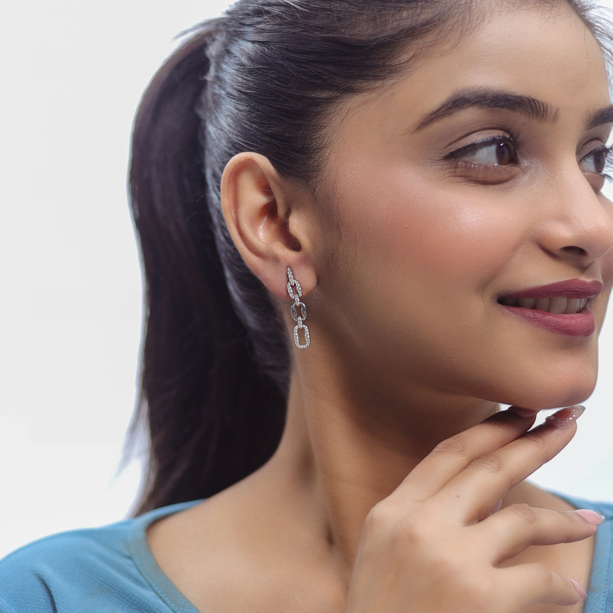 925 Silver Celeste Link Drop Hoop Earrings - 925 sterling silver earrings by Tassya Silver