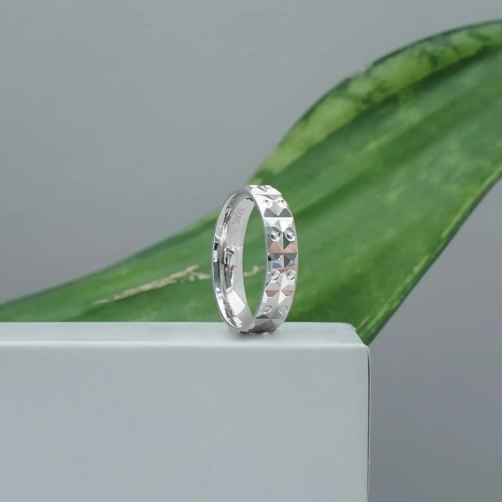 925 Silver Classic Diamond-Cut Silver Band - 925 sterling silver ring by Tassya Silver