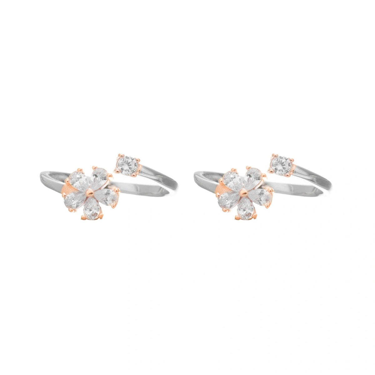 925 Silver Crystal Petal Floral Toe Rings – Daily & Party Set - 925 sterling silver ring by Tassya Silver