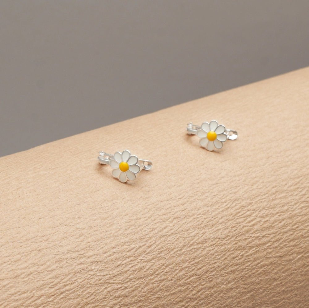 925 Silver Daisy Bloom Baby Hoops - 925 sterling silver earrings by Tassya Silver