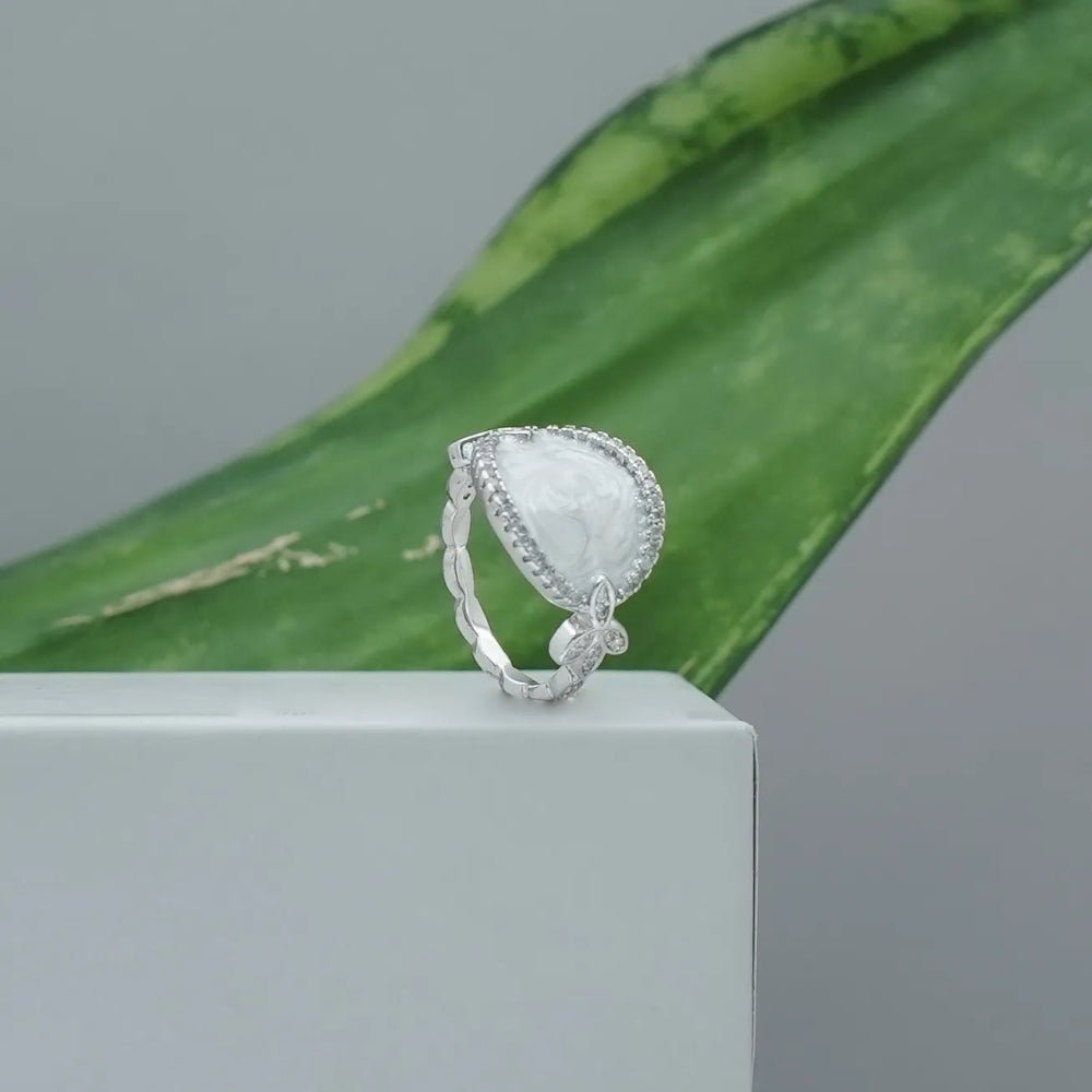925 Silver Elegant White Half-Moon Ring - 925 sterling silver ring by Tassya Silver