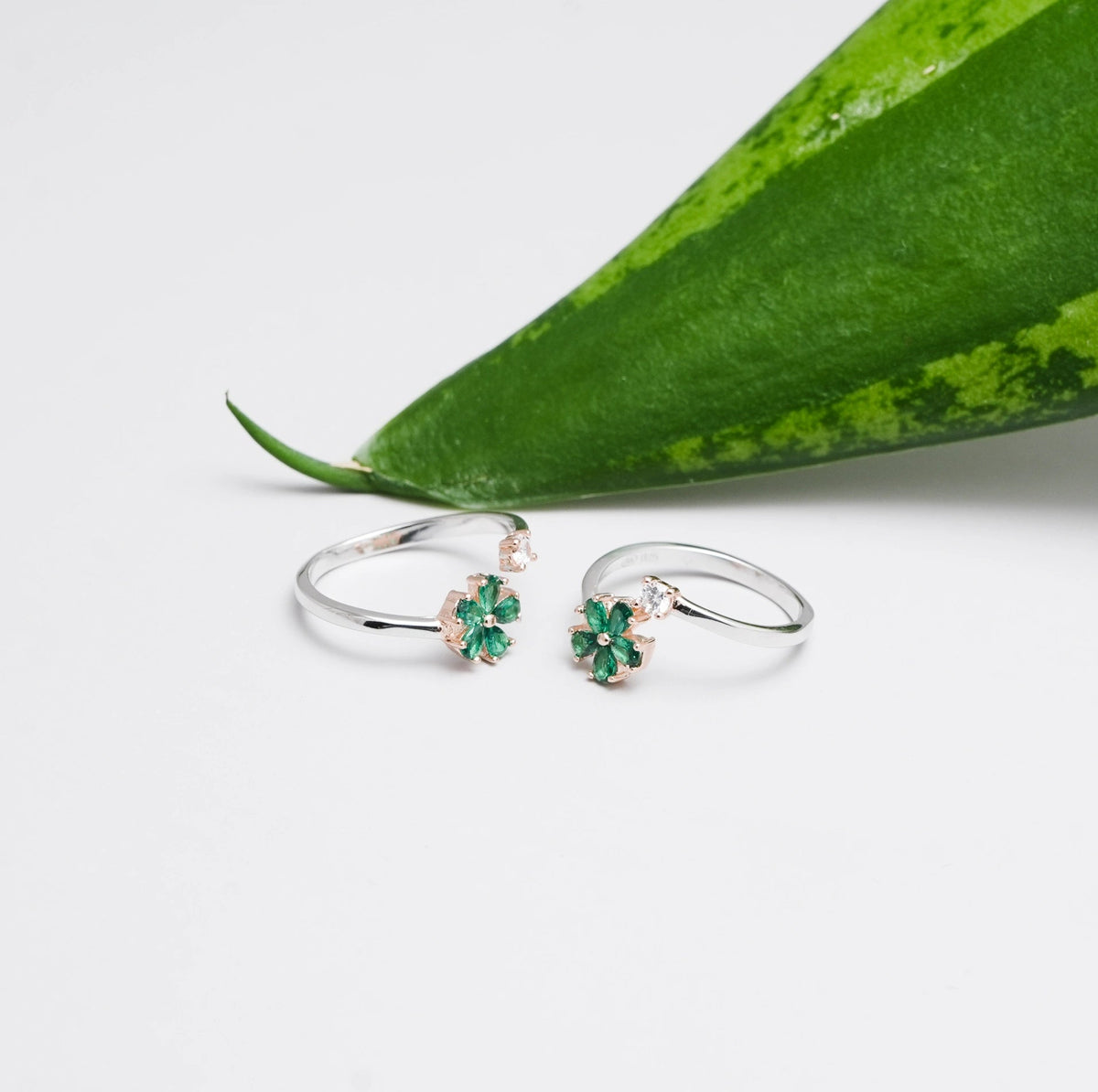 925 Silver Emerald Bloom Grace Toe Rings – Pack of 2 - 925 sterling silver ring by Tassya Silver
