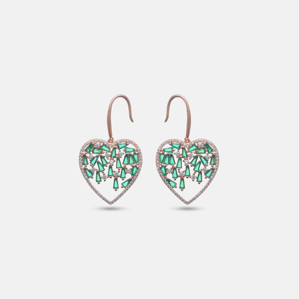 925 Silver Emerald Heart Earrings - 925 sterling silver earrings by Tassya Silver