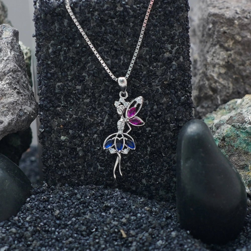 925 Silver Fairy Blossom Chain Pendant - 925 sterling silver pendant by Tassya Silver