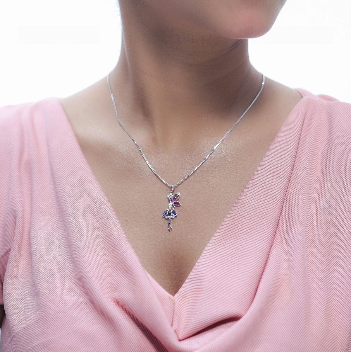 925 Silver Fairy Blossom Chain Pendant - 925 sterling silver pendant by Tassya Silver