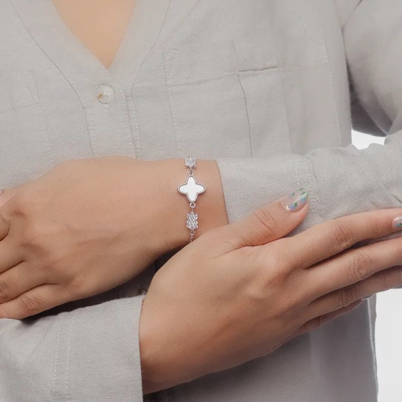 925 Silver Floral Charm Bracelet - 925 sterling silver bracelet by Tassya Silver