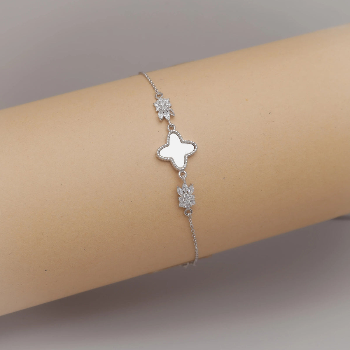 925 Silver Floral Charm Bracelet - 925 sterling silver bracelet by Tassya Silver