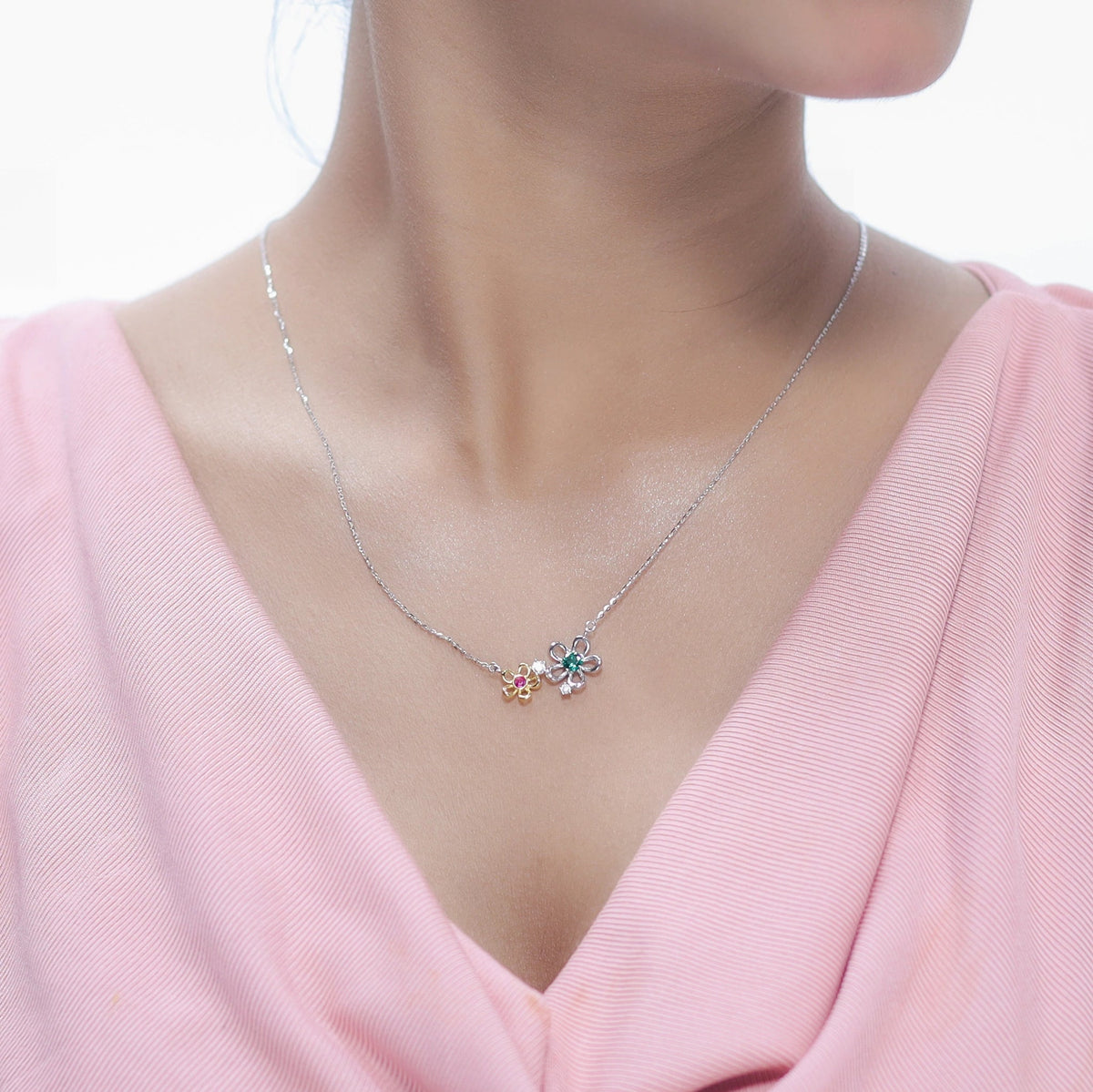 925 Silver Floral Fusion Chain Pendant - 925 sterling silver pendant by Tassya Silver