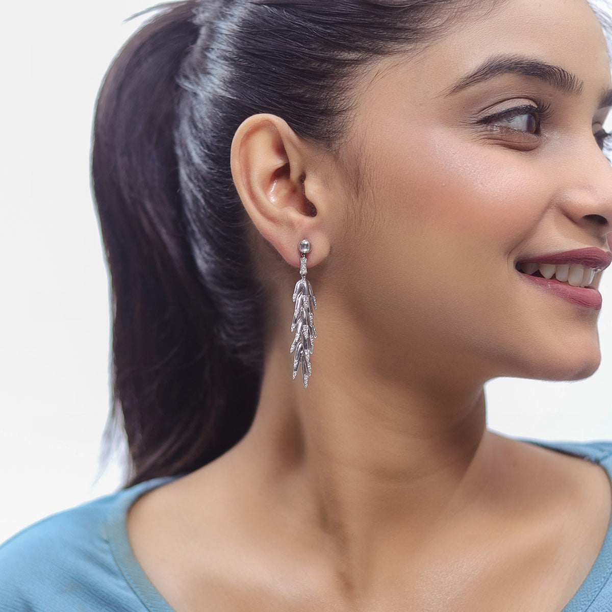 925 Silver Frost Fern Drop Earrings - 925 sterling silver earrings by Tassya Silver