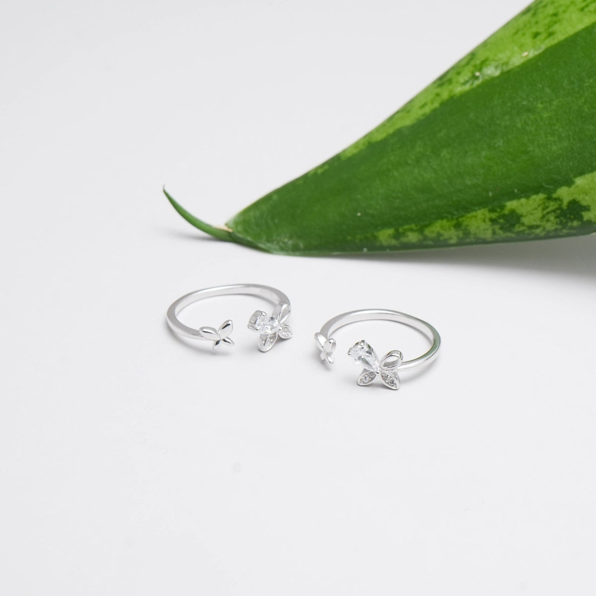 925 Silver Frosted Butterfly Whisper Toe Rings – Pack of 2 - 925 sterling silver ring by Tassya Silver