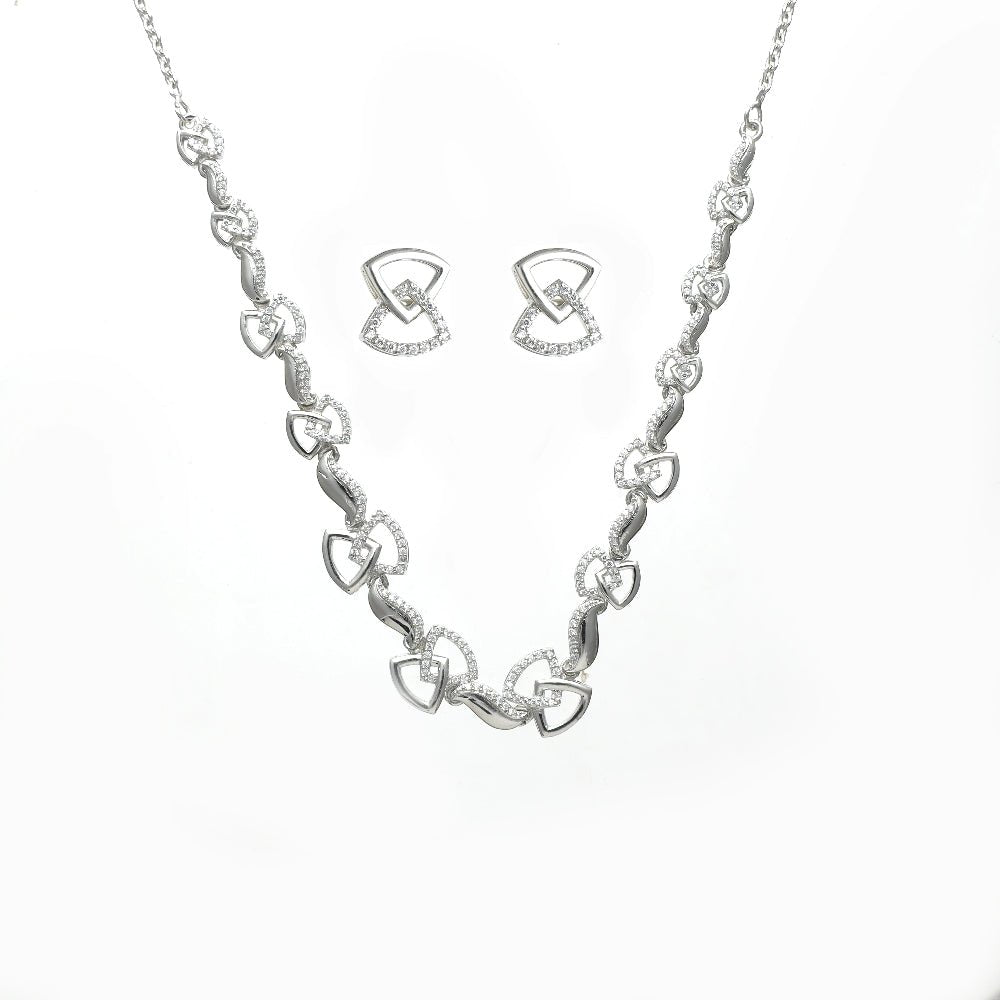 925 Silver Geometric Necklace Set - 925 sterling silver necklace by Tassya Silver