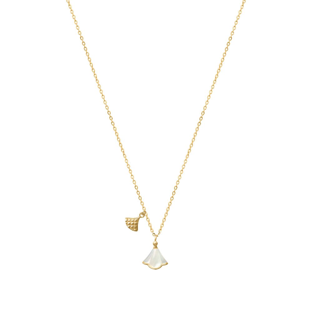 925 Silver Gold Fan & Bell Chain Pendant - 925 sterling silver pendant by Tassya Silver