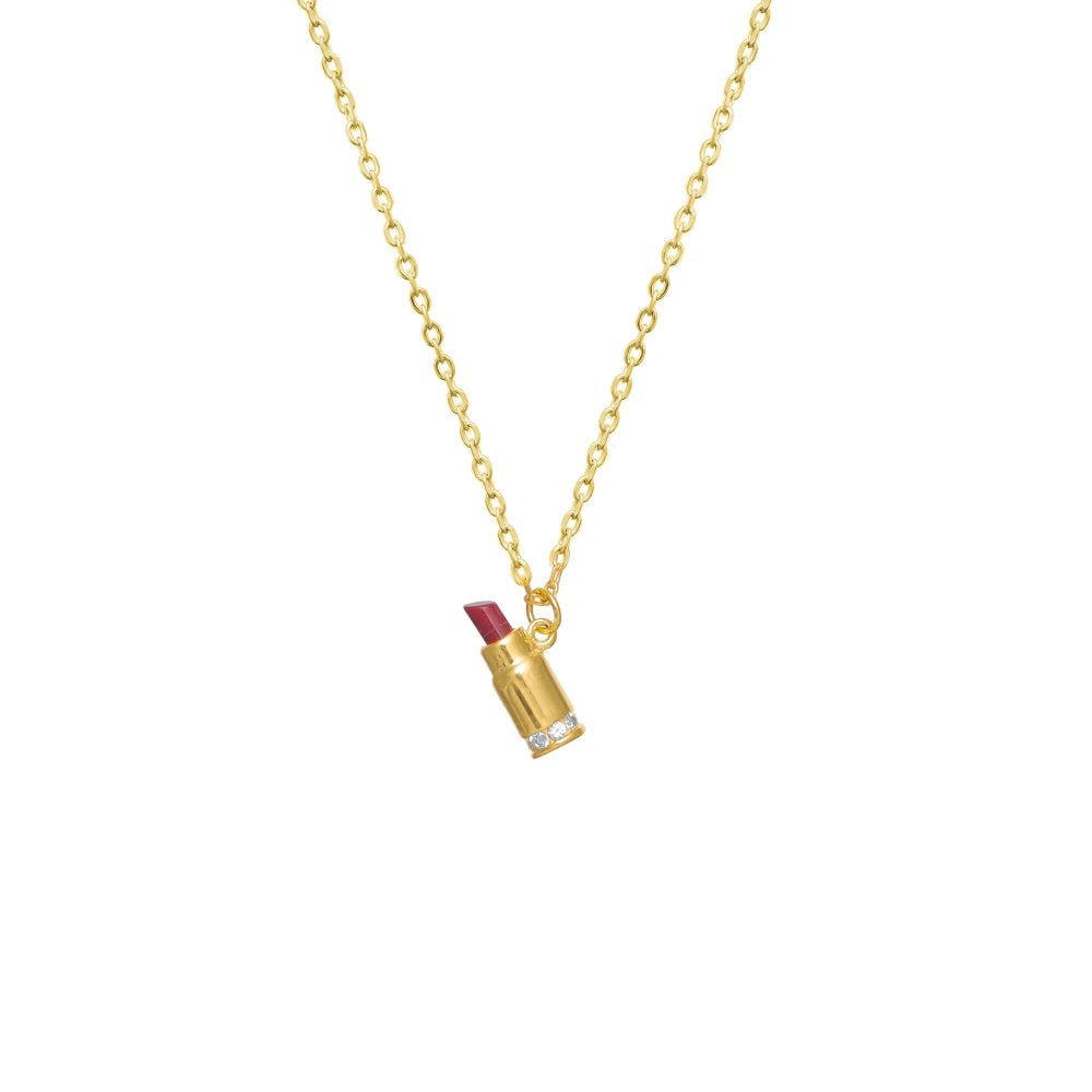925 Silver Golden Charming Lipstick Chain Pendant - 925 sterling silver pendant by Tassya Silver